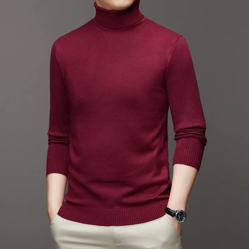2026 New Mens Knitted Sweaters Solid Color Turtleneck Breathable Pullovers Warm Outdoor Basic Streetwear autumn Business Tops