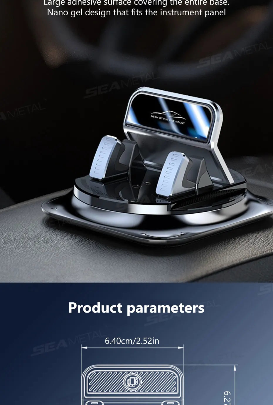 SEAMETAL Car Phone Mount Anti Slip Silicone Dashboard Phone Holder 360-Degree Free Rotation Universal Head-Up Navigation Holder