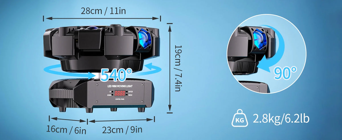 Fieryzeal 150W 6-Arm RGBW Beam Moving Head Light with Strip Effect Stage Light DMX512 Honeycomb Beam Strobe Effect for DJ Party