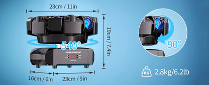 Fieryzeal 150W 6-Arm RGBW Beam Moving Head Light with Strip Effect Stage Light DMX512 Honeycomb Beam Strobe Effect for DJ Party
