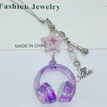 Y2K Pink Purple Gradient Color Music Earphone Beaded Keychain Creative Mini Headset Pendant Keyring Paired Lanyard Key Chain