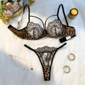 Women's Leopard Print Lace Bra & Brief Set
