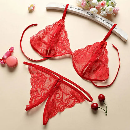 Suspender Underwear Front Open Lace-Up Dress Sexy Clothes For hot Women Lace Black Plus Size Nightgowns Open Lingerie Skirt Set
