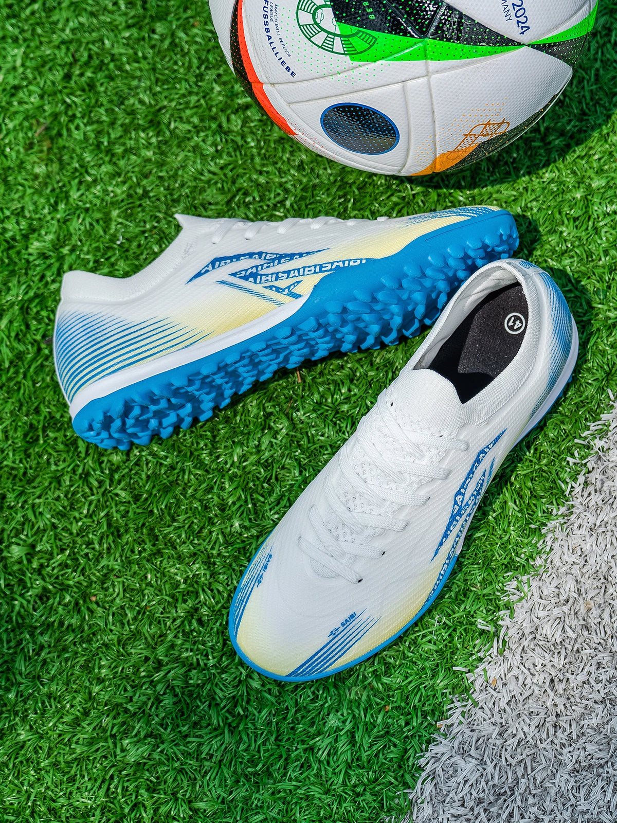 Men TF Turf Soccer Shoes Breathable PU Upper Anti‑Slip Rubber Outsole Light Footwear For Artificial Grass Training