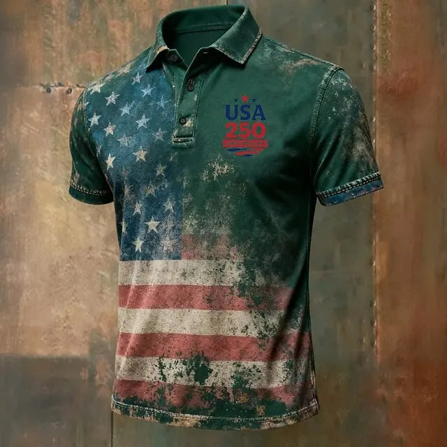 USA 250 Anniversary Men's Polo Short Sleeve Polo Shirts American US Flag Polo Shirts Casual Outfit Trendy Buttons Men Polo 2026