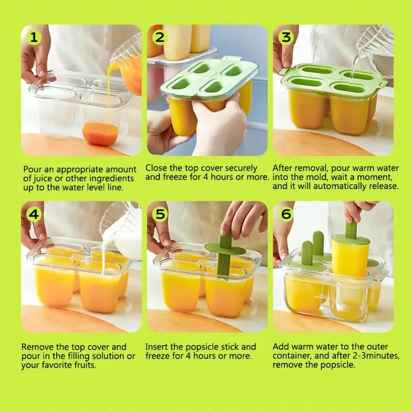 1Pc Easy-Release Popsicle Maker Leak-Proof Lid, Freezer Safe for Juice & Fruit, Makes 4 Homemade Popsicles, Popsicle Molds