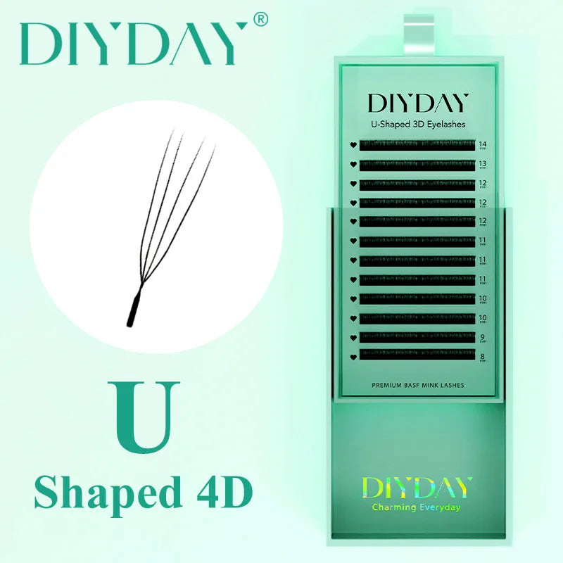 DIYDAY U Style 3D 4D 5D 6D Eyelash Extension Handmade U-shaped Premade Volume Lashes BASF PBT Fiber Nartural Mink False Eyelash