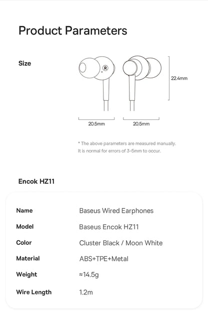Baseus Encok CZ11/HZ11 Wired Earphones Type-C/3.5mm Jack Wired Headphones With Mic 120°Angle For Laptop Computer Tablet Phone