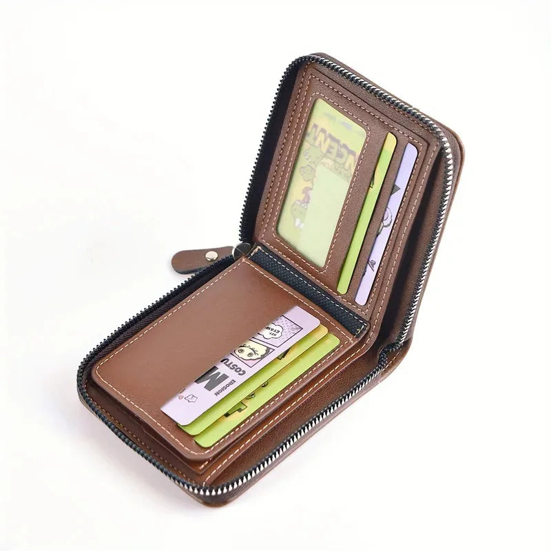 Trendy Splicing Fashion PU Retro Wax Oil Leather Short Style Men's Wallet Coin Short Style Men's Card Clip Wallet