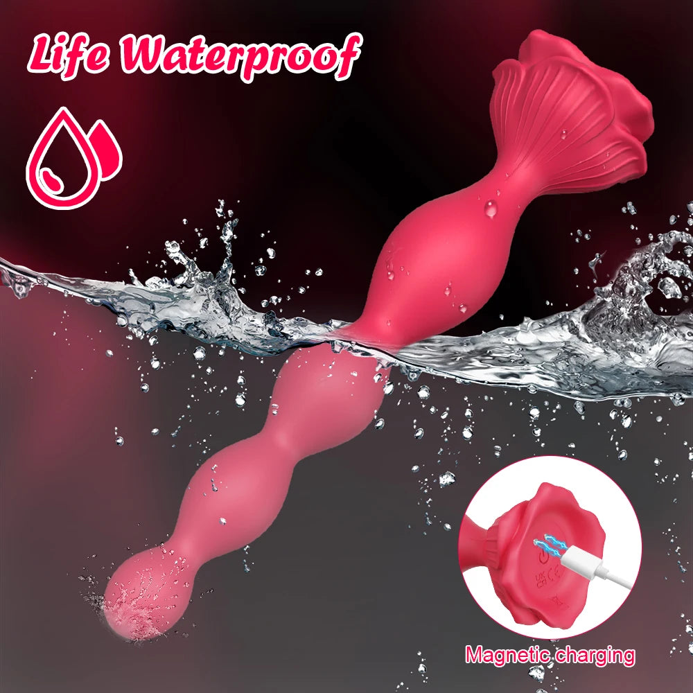 Vibrating Anal Beads Butt Plug, 7.8 Inch Anal Toys Sex Toy with 9 Modes, Vibrator Prostate Massager Adult Sex Toys for Women Men
