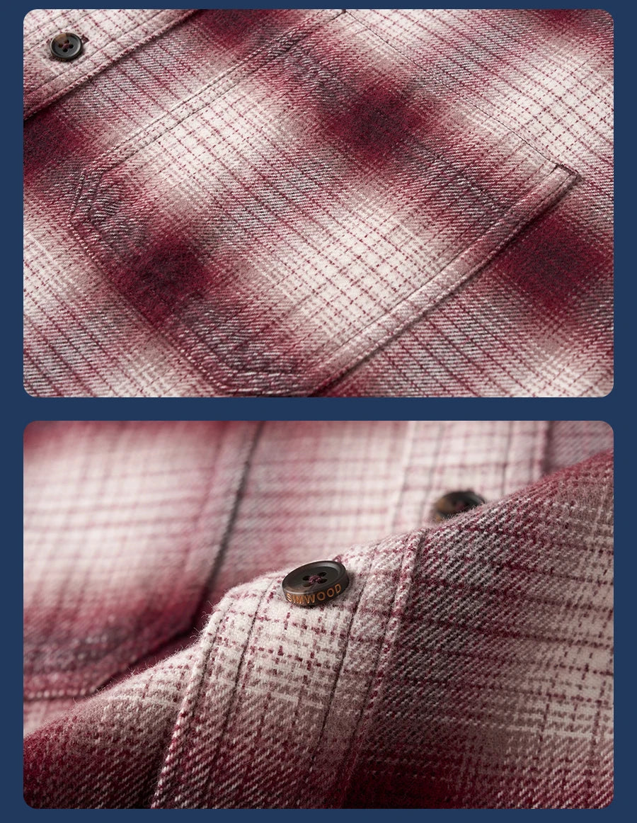 SIMWOOD High Standard 2026 Spring New Oversize 270gsm Wool Blend Plaid Shirts Men Warm Vintage Shirt