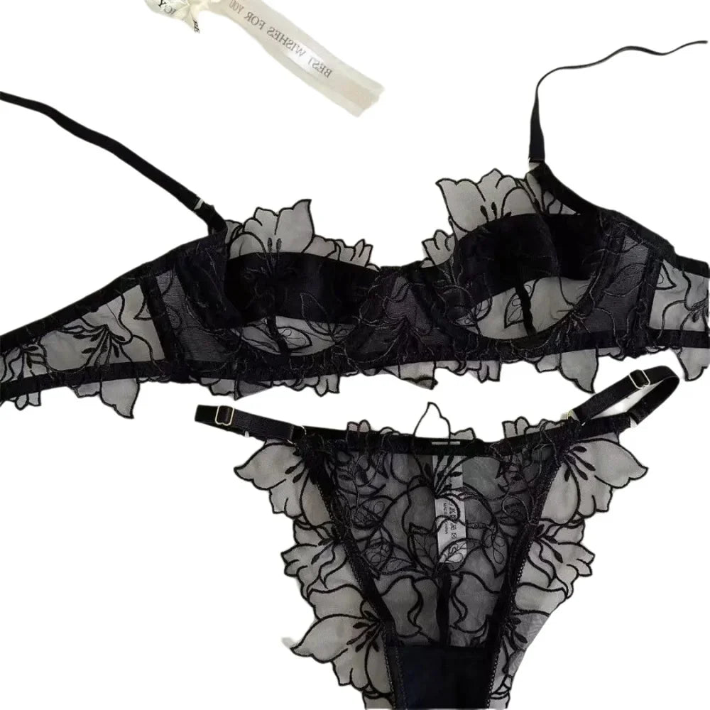 Women's Embroidered Lace Bra Set