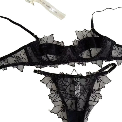 Women's Embroidered Lace Bra Set