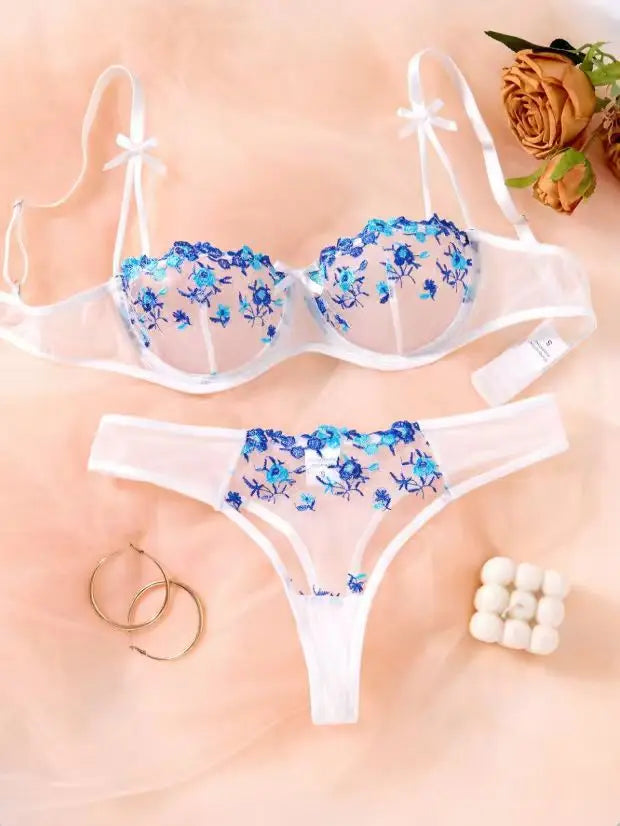 Women's Floral Embroidered Bra & Panty Set