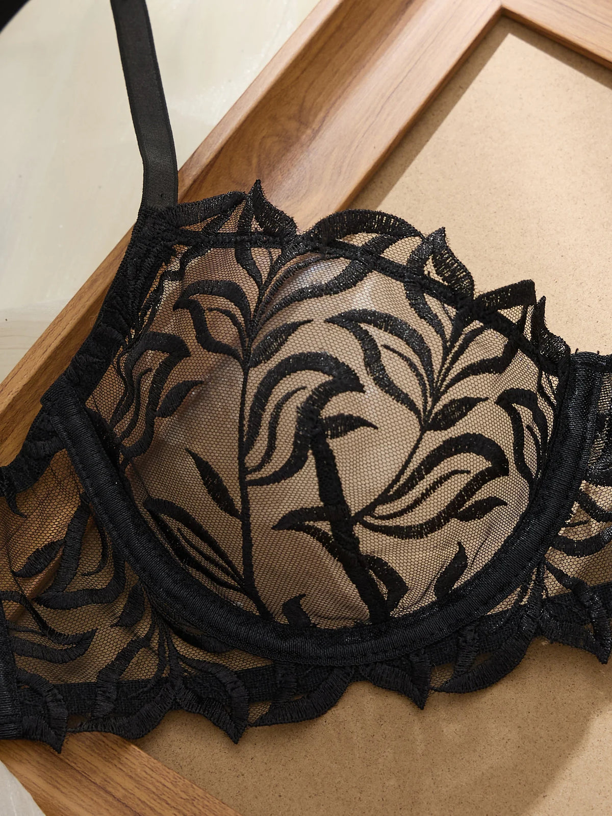 Women's Embroidered Sheer Bra & G-String Set