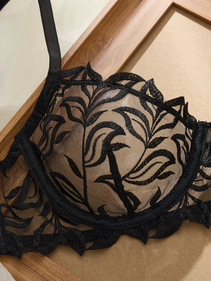 Women's Embroidered Sheer Bra & G-String Set