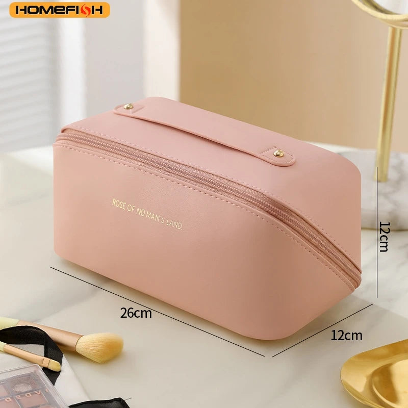 HOMEFISH Luxury Zipper Cosmetic Storage Case, Portable Travel Makeup Organizer Toiletry Bag for Women