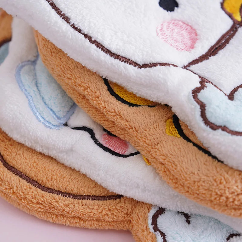 Kawaii Cartoon Bubu Dudu Hand Towel Double Layer Thick Absorbent Coral Fleece Hanging Towel Cute Cartoon Towel for Home Towel