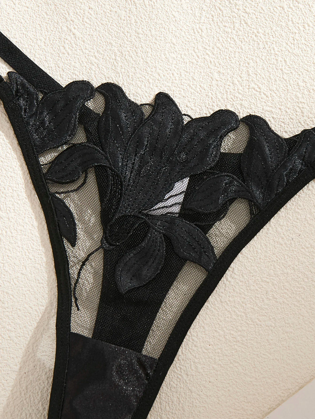 Women's Black Lily Embroidered Bra & Brief Set