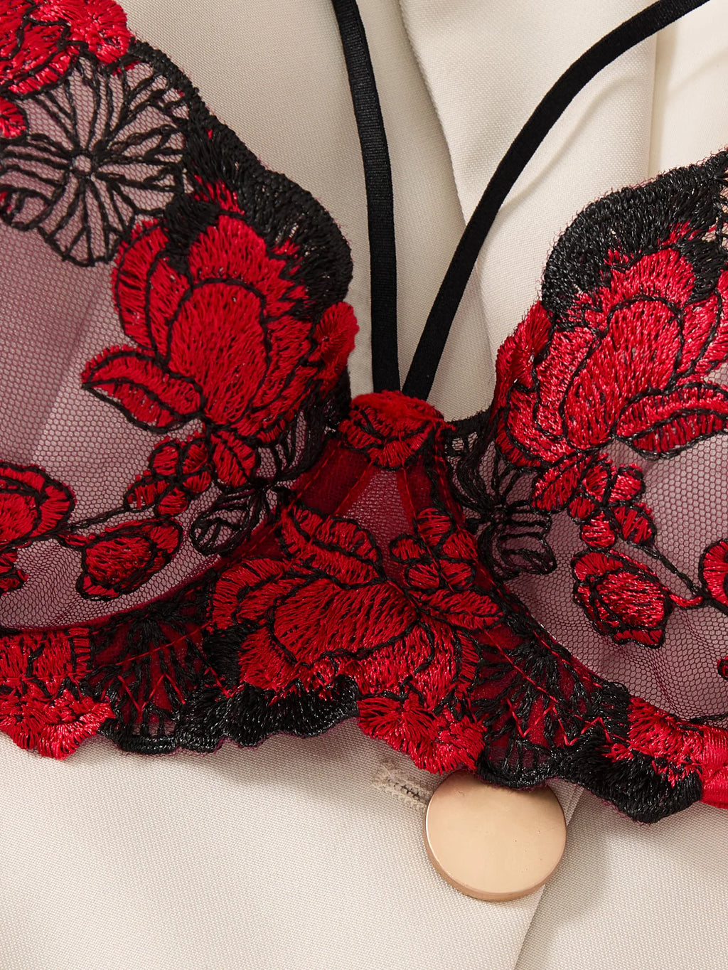 Red Rose Embroidered Bra & Brief Set