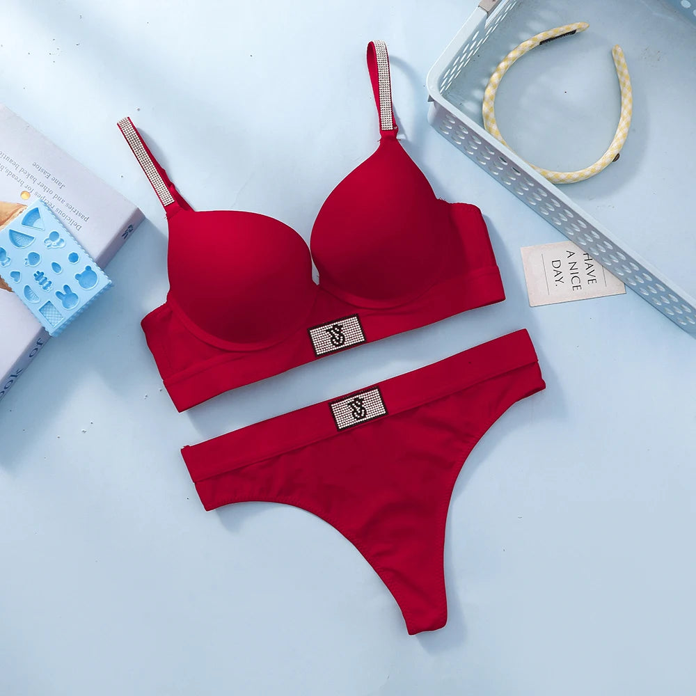 Victoria Secret Very Sexy Logo Shine Strap Push Up Bra Shine Script Thong Panty Women Lace Lingerie Set Hot Trending