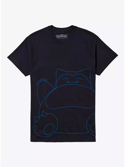 Bandai New Pocket Snorlax Line Art Print High Quality Fashion Men's Short Sleeve Parent-Child Loose Comfortable T-Shirt