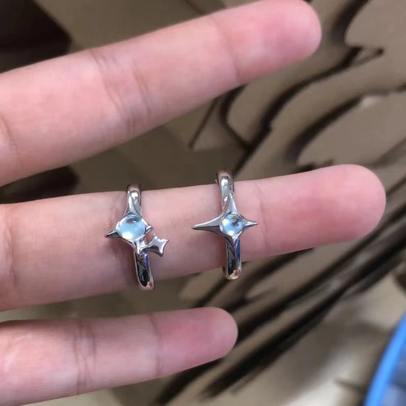 Irregular Cross Star Opal Rings Y2K Natural Stone Star Ring for Women Men Couple Rings Moonstone Zircon Ring Unisex Jewelry 2024