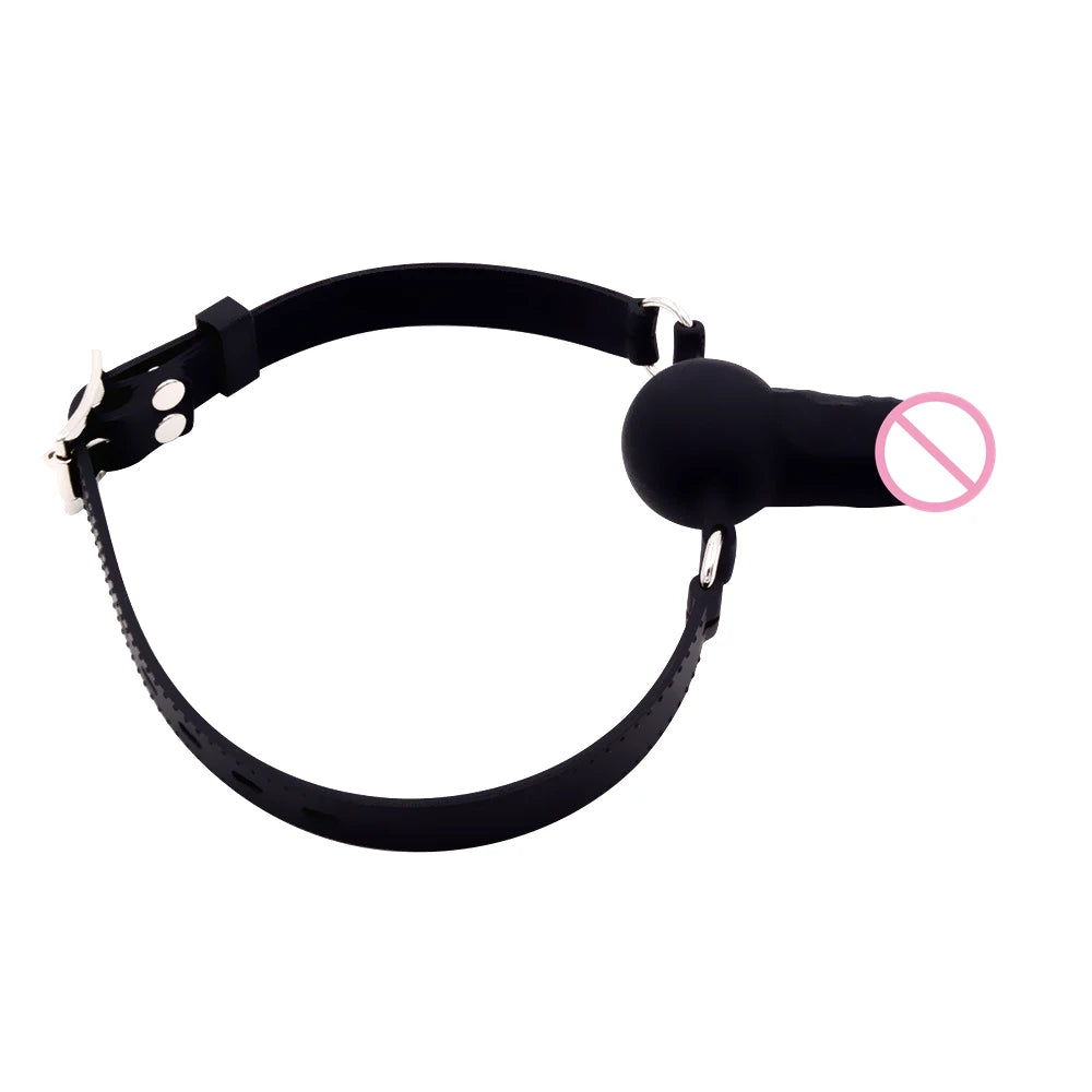 Dildo Reversible Ball or Cock in Mouth Gag, Silicone Deepthroat BDSM Gags,Slave Bondage,Restraints,Sex Toys Couples