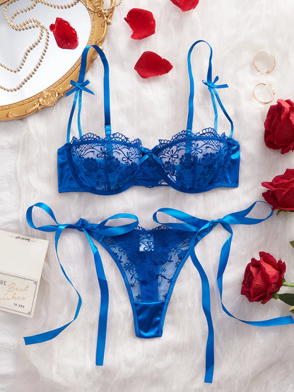 Women's Satin Floral Embroidered Lingerie Set