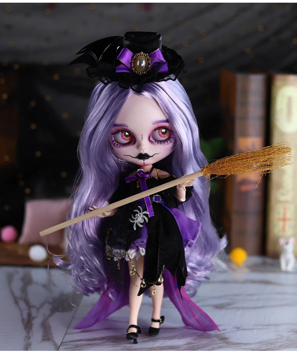 ICY DBS Blyth 1/6 doll hand painted makeup theme set skull face shell sleepy eyes long eyelashes bjd doll complete set sd