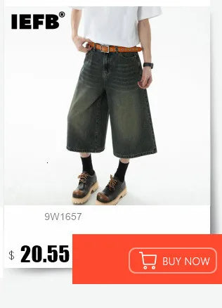 IEFB Men's Wear Knee Length Denim Shorts Summer New Multi Pocket Loose Jeans Solid Color Japanese Style Male Overalls 9C6027