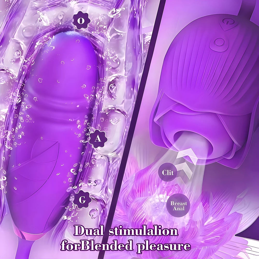2 IN 1 Thrusting Vibrator for Women Clit Stimulator Telescopic Sucking Oral Biting Female Rose Sex Toy Clit Sucker Adults Good