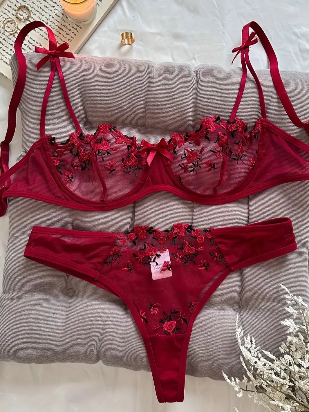 Women's Floral Embroidered Bra & Panty Set
