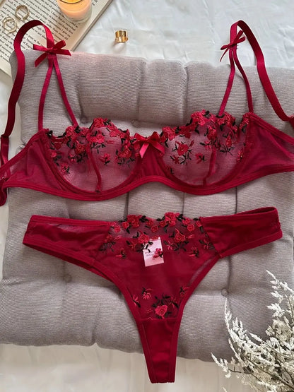 Women's Floral Embroidered Bra & Panty Set