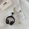 Y2K Pink Purple Gradient Color Music Earphone Beaded Keychain Creative Mini Headset Pendant Keyring Paired Lanyard Key Chain