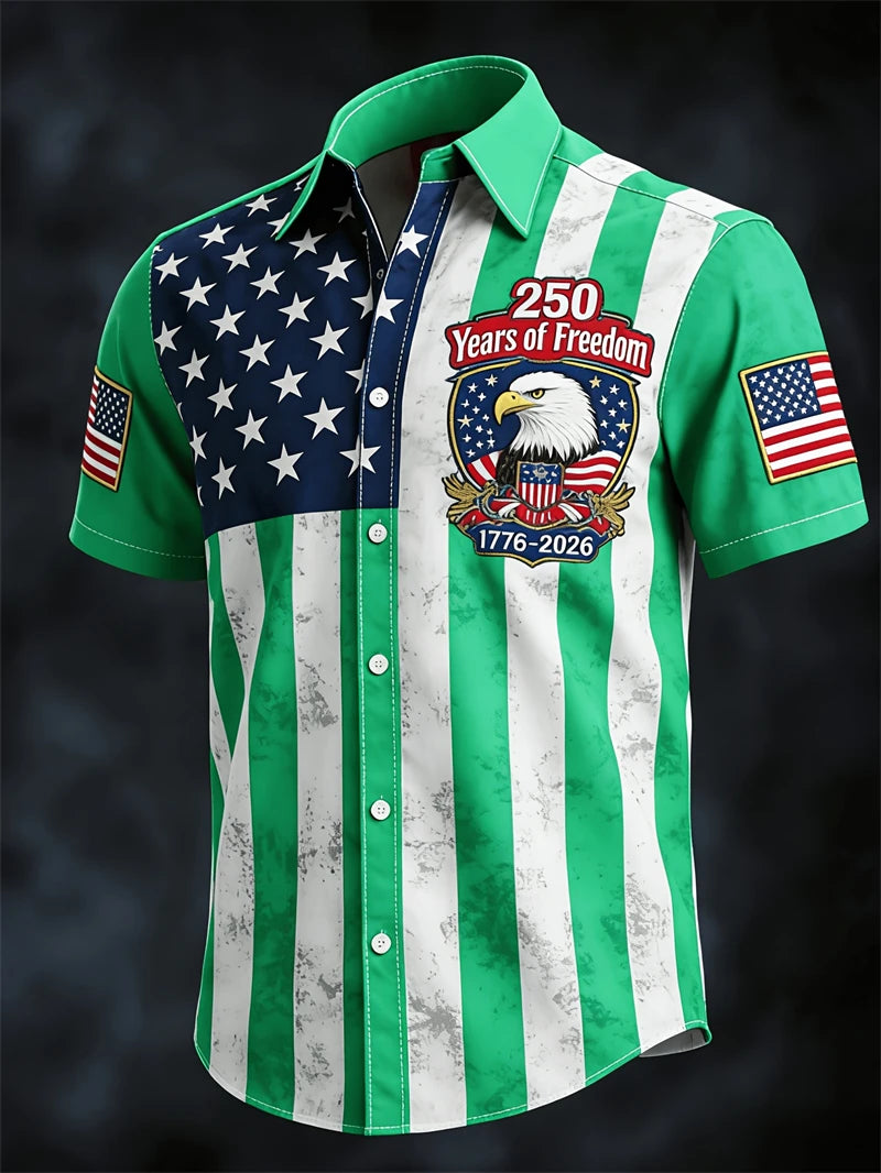 America 250th Anniversary Short Sleeve Shirt For Men USA Flag  Graphic Patriotic Shirt American Independence Day Button Shirts