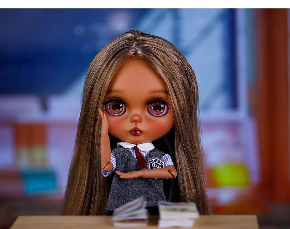 ICY DBS Bryce 1/6 Hand-Painted Doll Set Doll with Black skin, Long Lashes, and Sunspots SD Version
