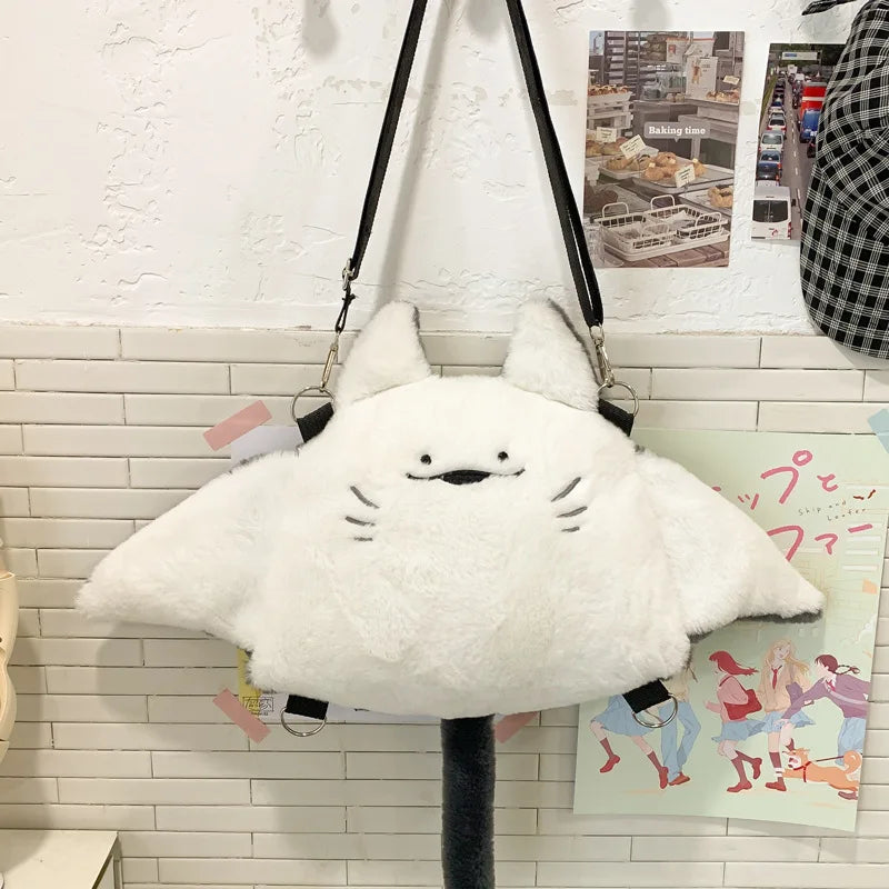 Creative Manta Ray Plush Backpacks Cute Fluffy Cartoon Animal Shoulder Crossbody Bag Casual Plushie Schoolbag Women Kawaii Gifts