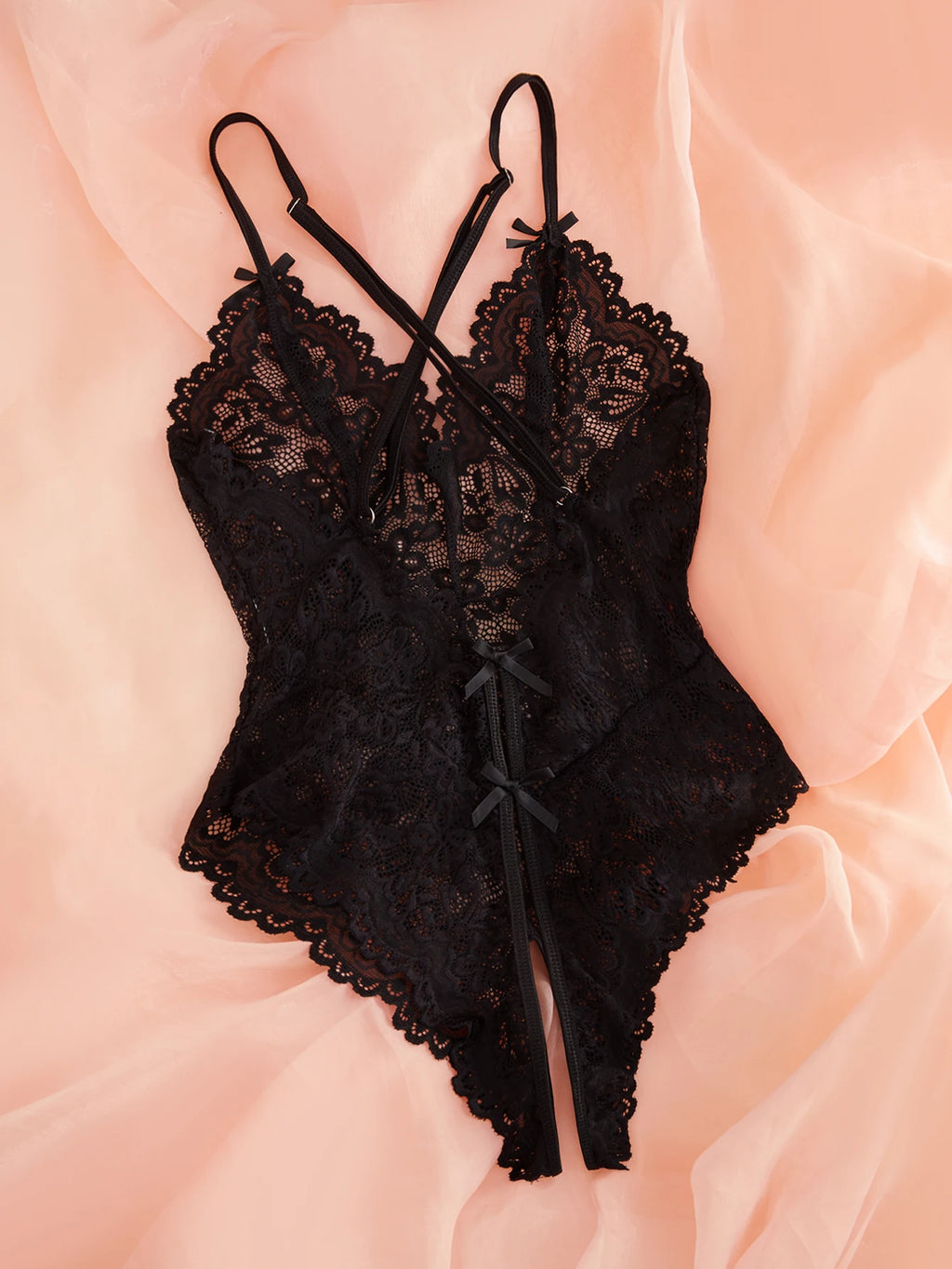 Black Floral Lace Mesh One-Piece