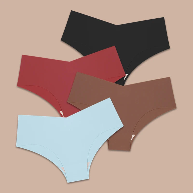 FINETOO 4pcs Seamless Ultra-thin Underwear Women's Panties Sexy V-Waist Breathable Briefs Female Silk Stretch Invisible Lingerie