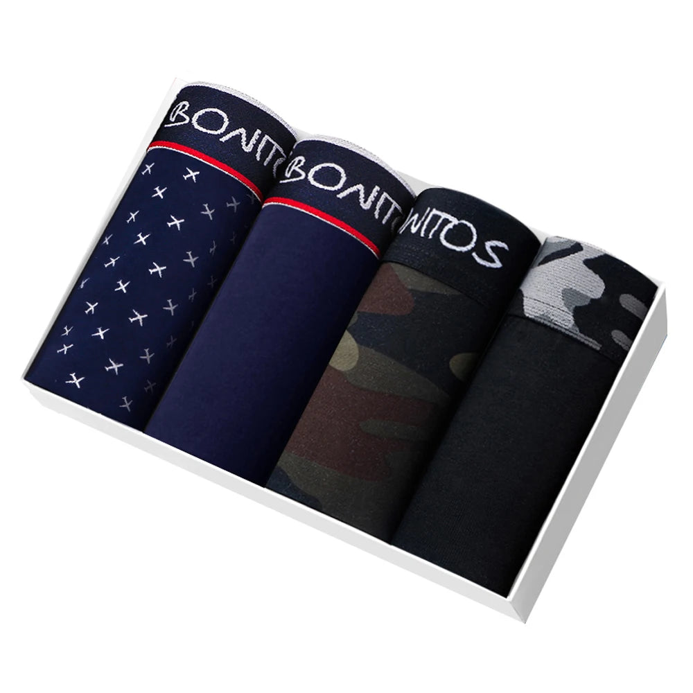 4pcs Cotton Boxers For Man Underwear Sexy Print Men's Panties Plus Size Brands Camouflage Mens Underpants Shorts