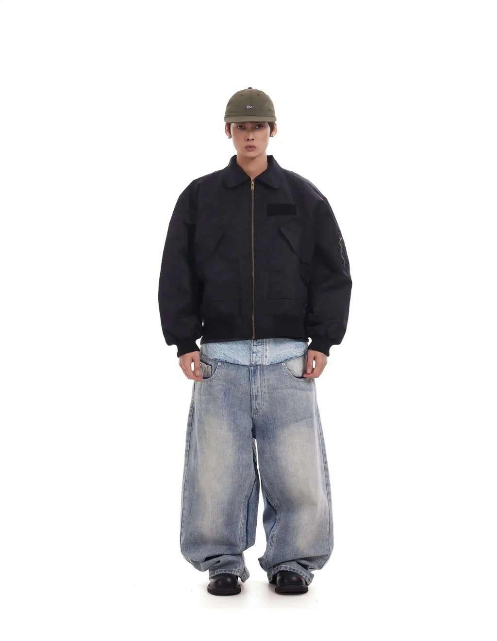 PFNW Niche Colorblock Patchwork Wide Leg Blue Jeans Men's Spring 2025 New Straight Double Waist Design Denim Trousers 28W6048