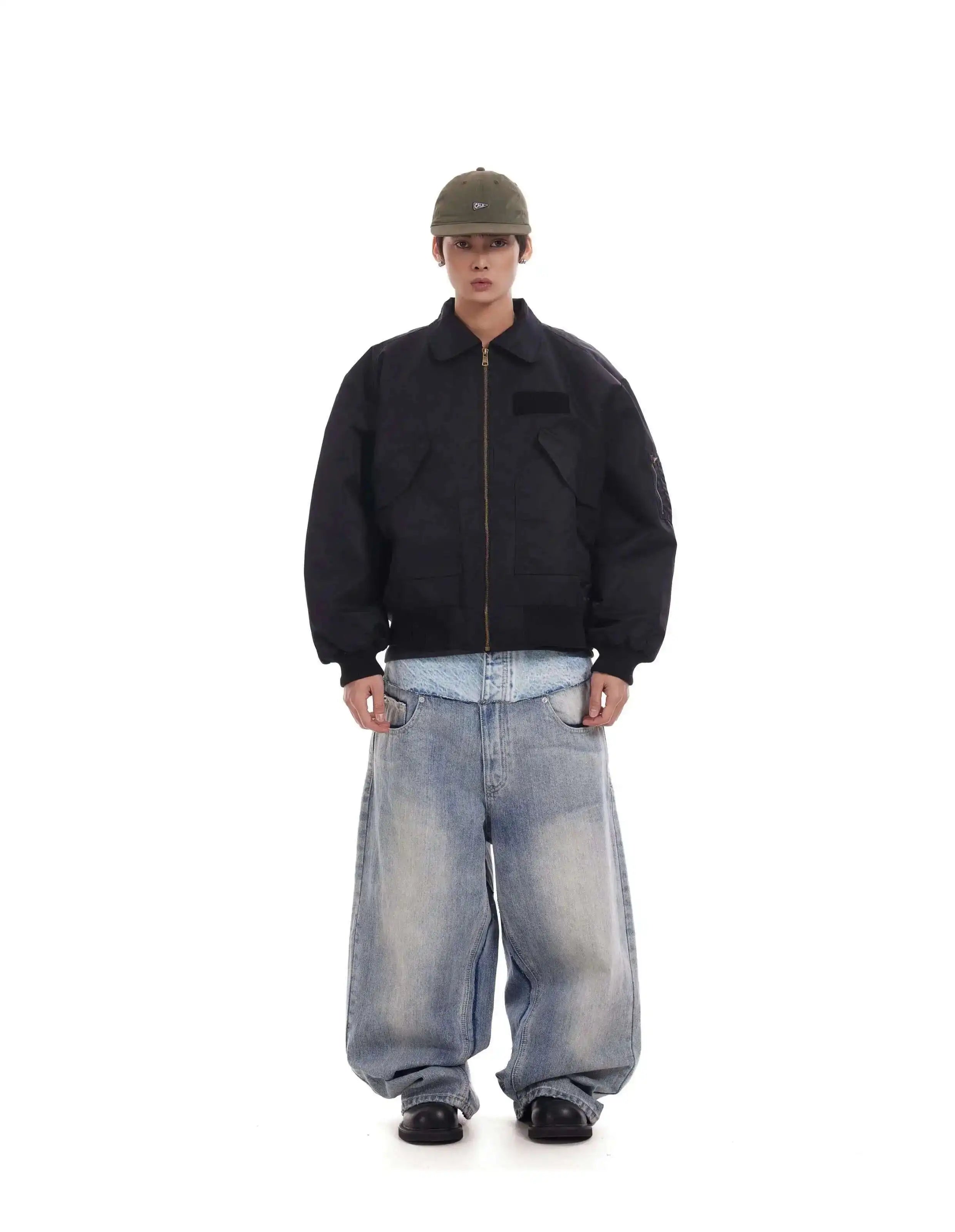 PFNW Niche Colorblock Patchwork Wide Leg Blue Jeans Men's Spring 2025 New Straight Double Waist Design Denim Trousers 28W6048