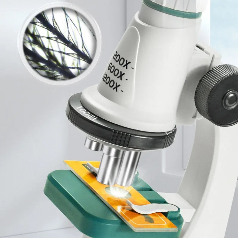 Kids Microscope Kit 200x 600x 1200x Biological Science Stem Toy Hand Loupe School Educational Pocket Microscope with LED Light