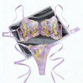 Pastel Purple Floral Embroidered Bra & Thong Set
