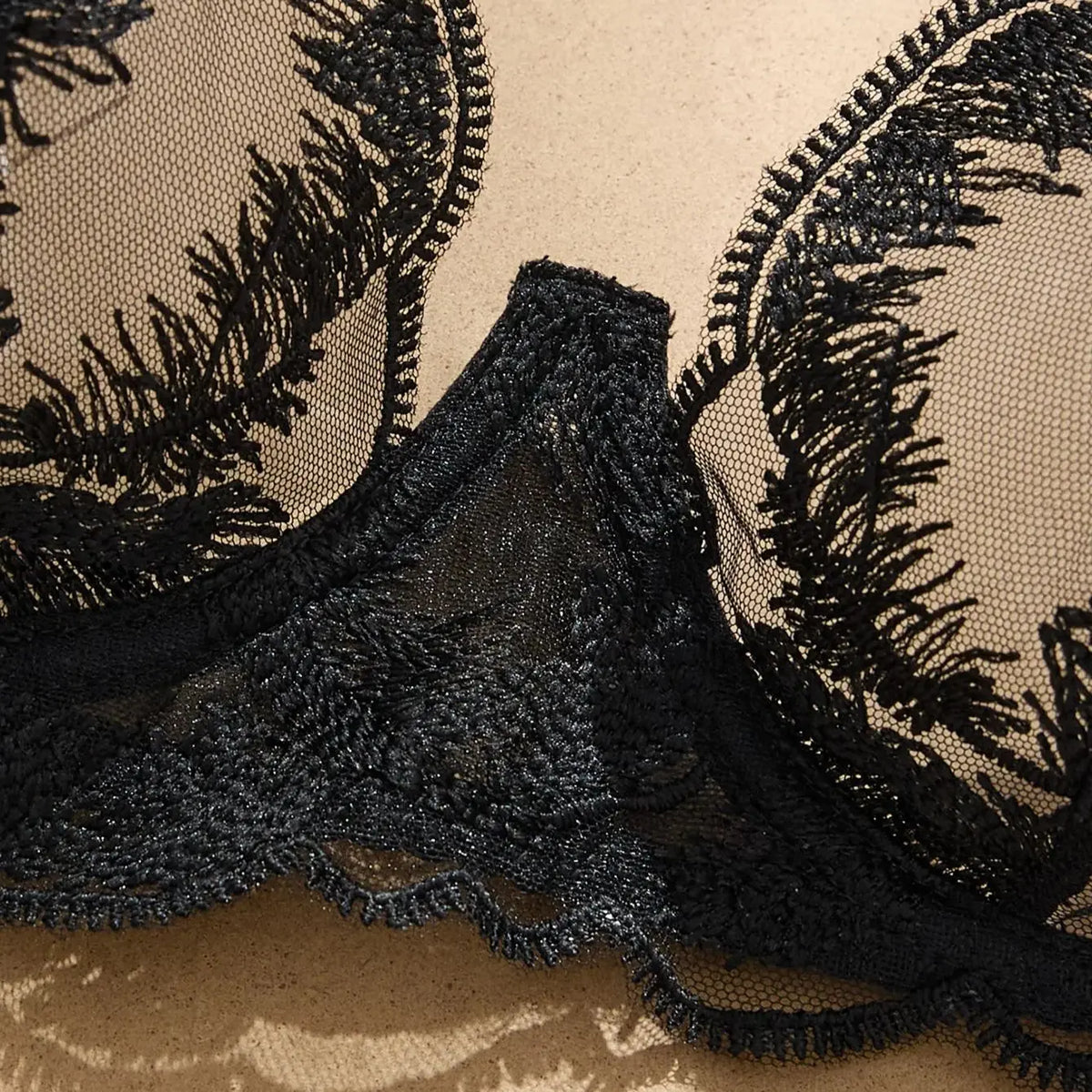 Women's Black Feather Detail Lingerie Set