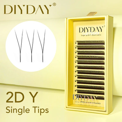 DIYDAY 2D Y Lashes Extension Premade Voume Fans Faux Mink Eyelashes Single Tips 2D Y Shaped Eye Lashes for Makeup Products
