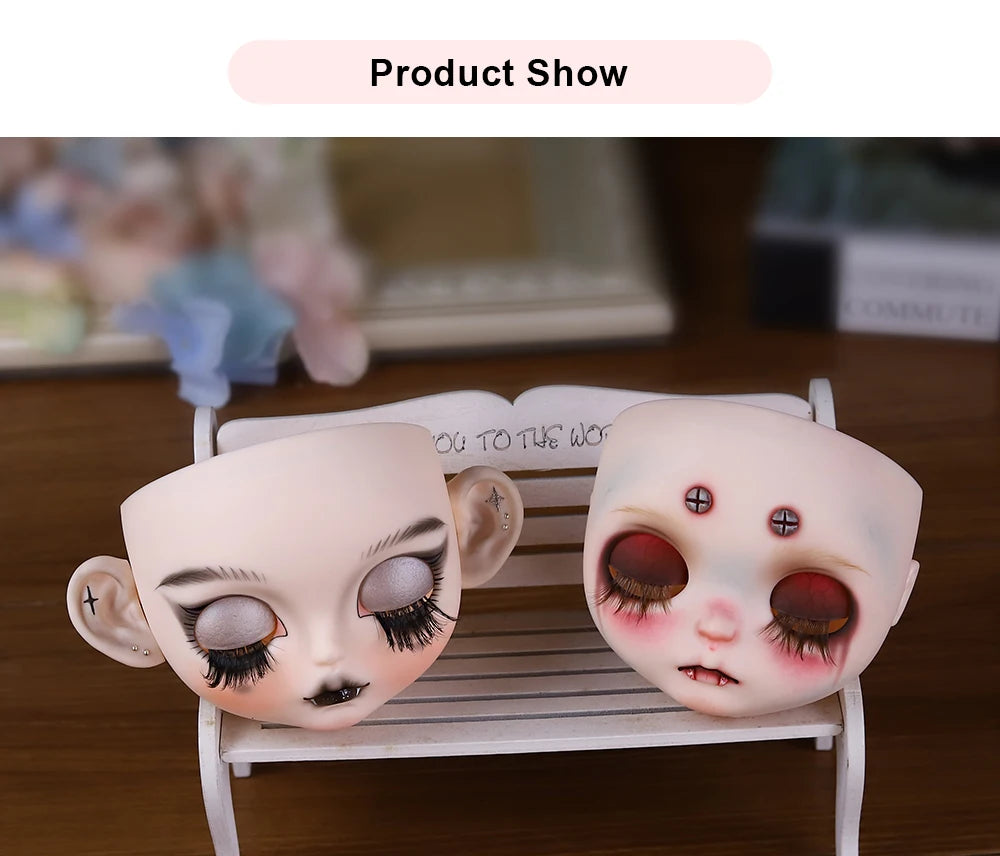 Blyth 1/6 doll hand drawn makeup face shell Blank Makeup DIY frosted face handmade