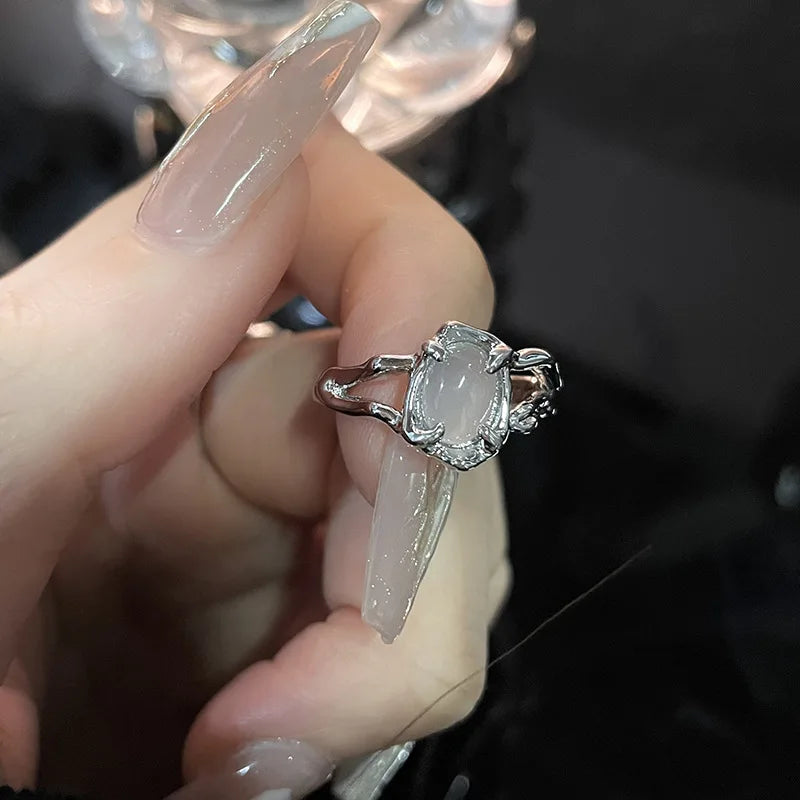 Irregular Cross Star Opal Rings Y2K Natural Stone Star Ring for Women Men Couple Rings Moonstone Zircon Ring Unisex Jewelry 2024