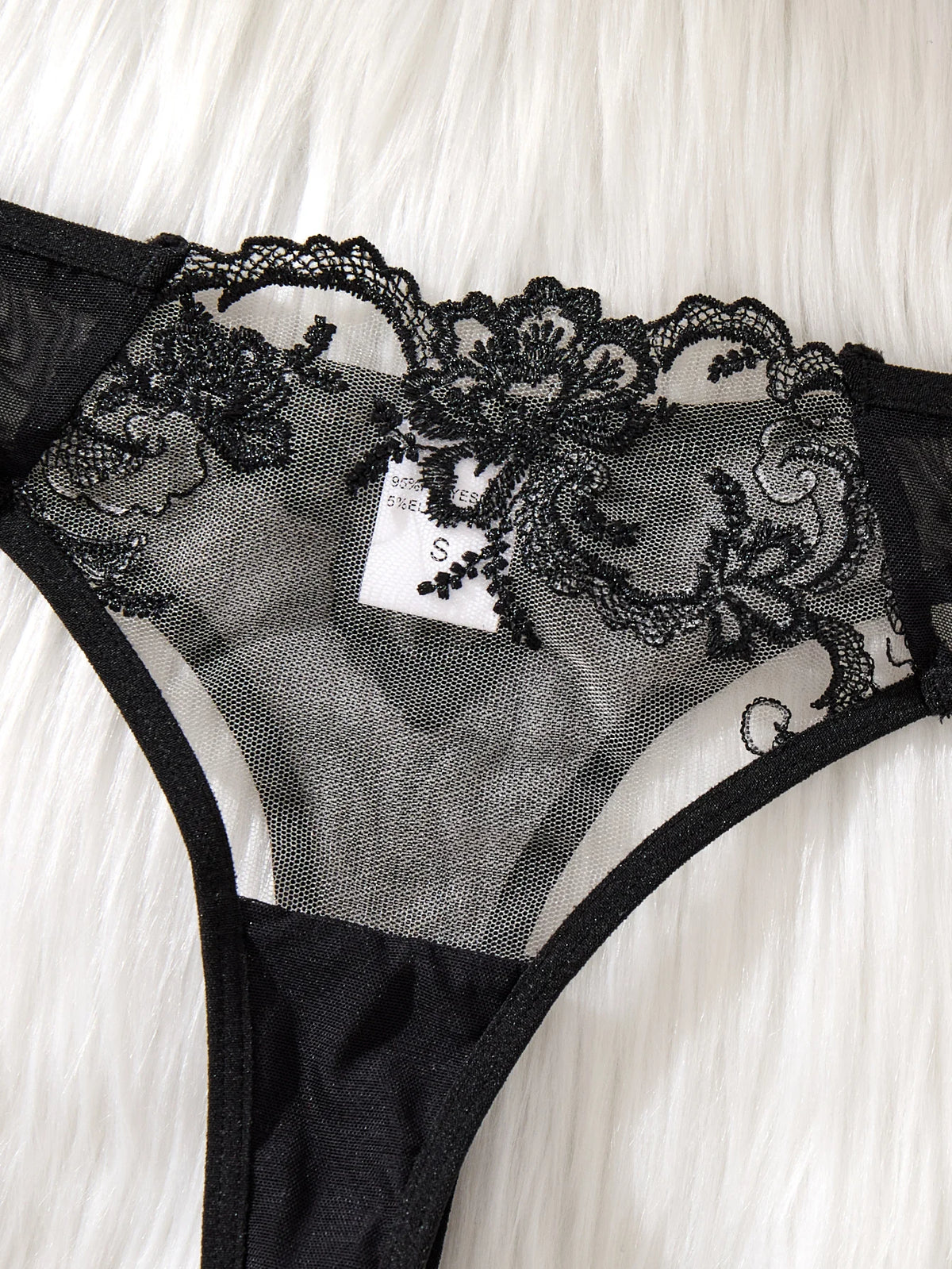 Black Floral Embroidered Lingerie Set